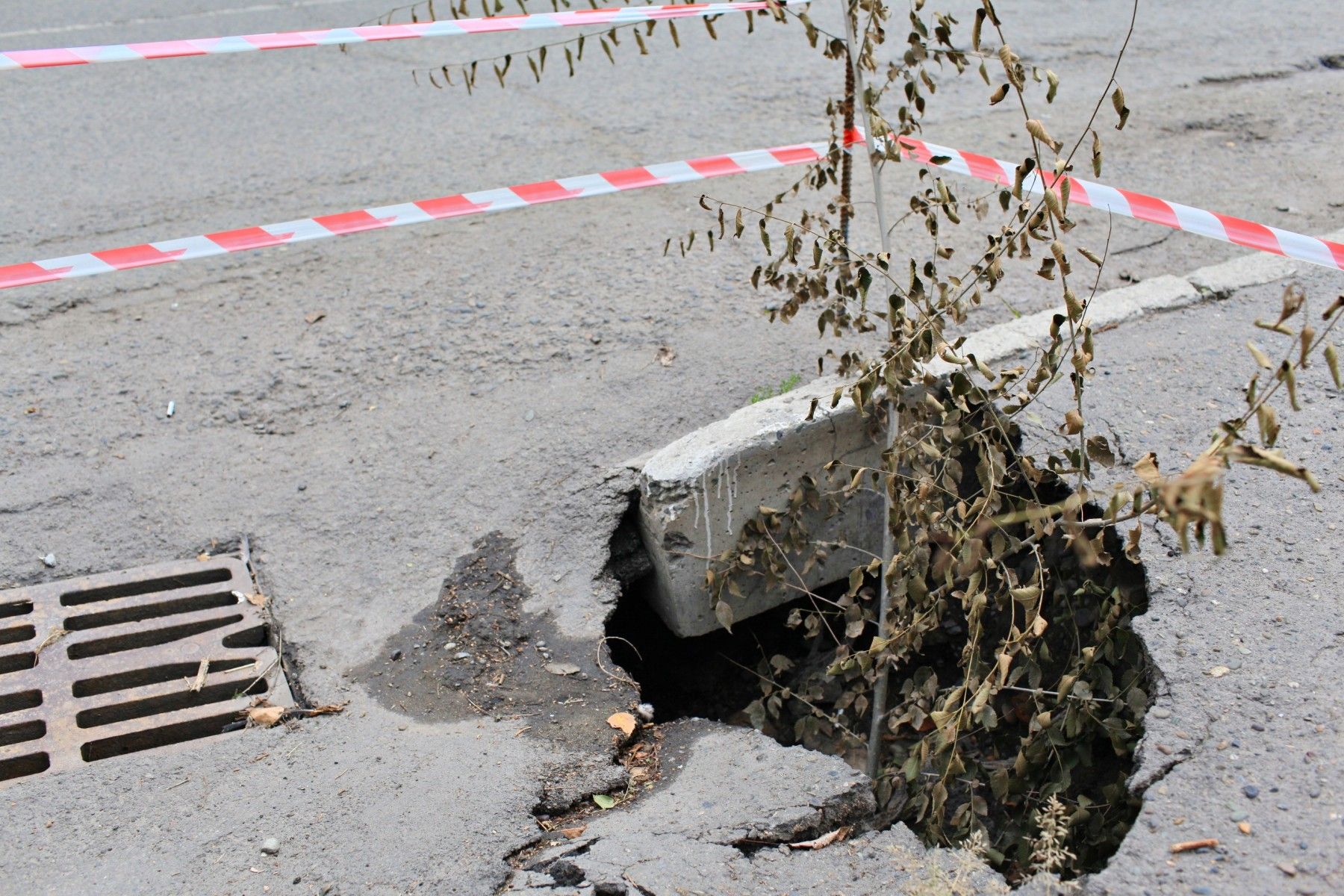 Фото дня: на месте тротуара у гимназии №11 в Бийске образовался провал