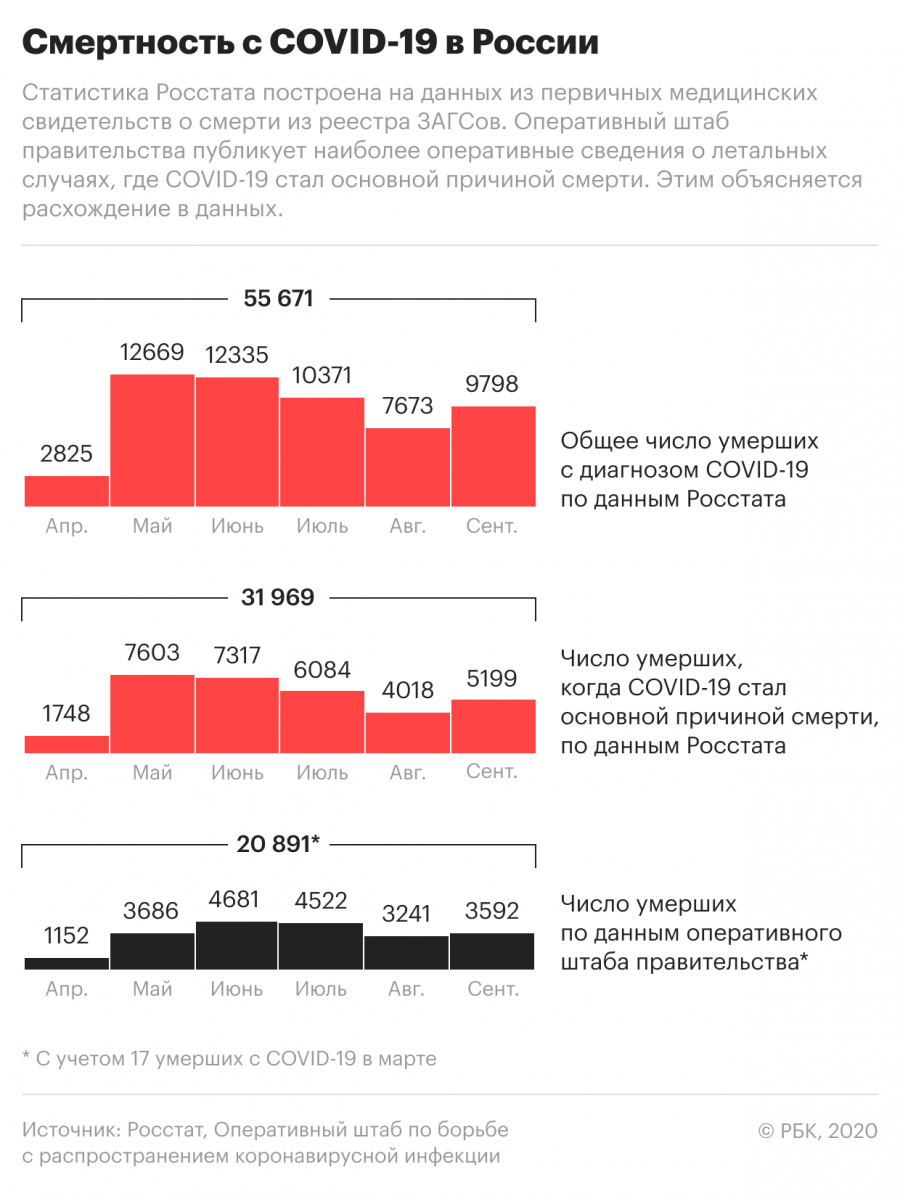 Росстат привел данные о числе умерших с COVID-19 в России за полгода
