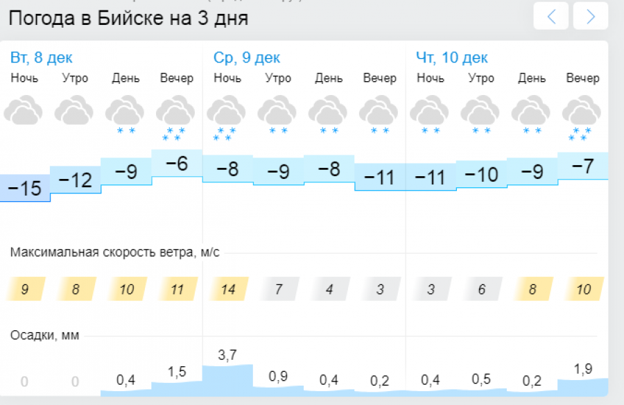 8 и 9 декабря в Алтайском крае ожидается снежная и ветреная погода 