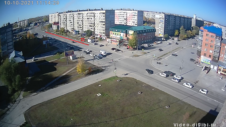 Перекресток Советская-Стахановская, красным выделена зона действия знака "Остановка запрещена"
