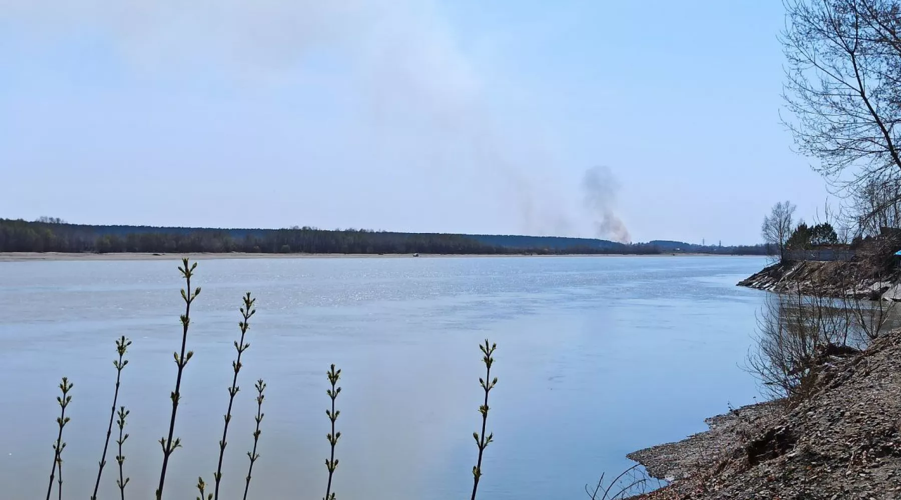 Река Бия, пожар за городом