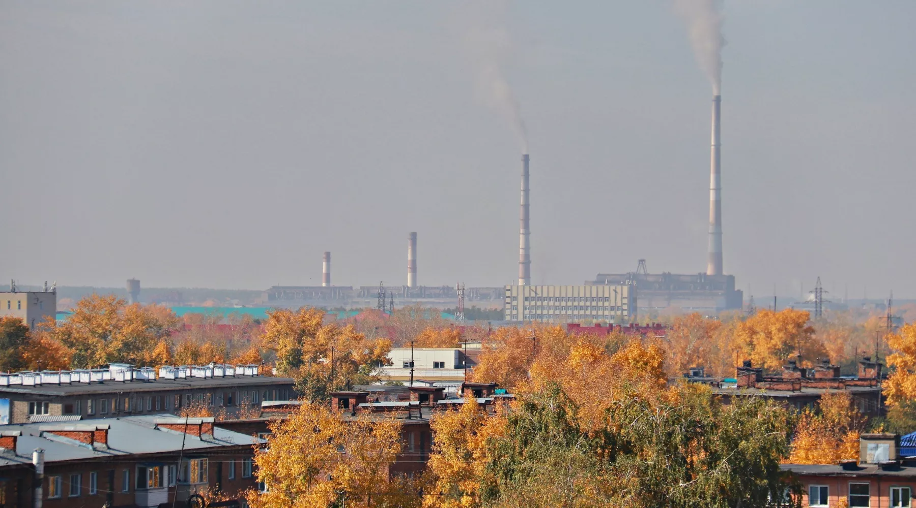 Бийск. Осень. Вид сверху. Панорама. Трубы ТЭЦ 