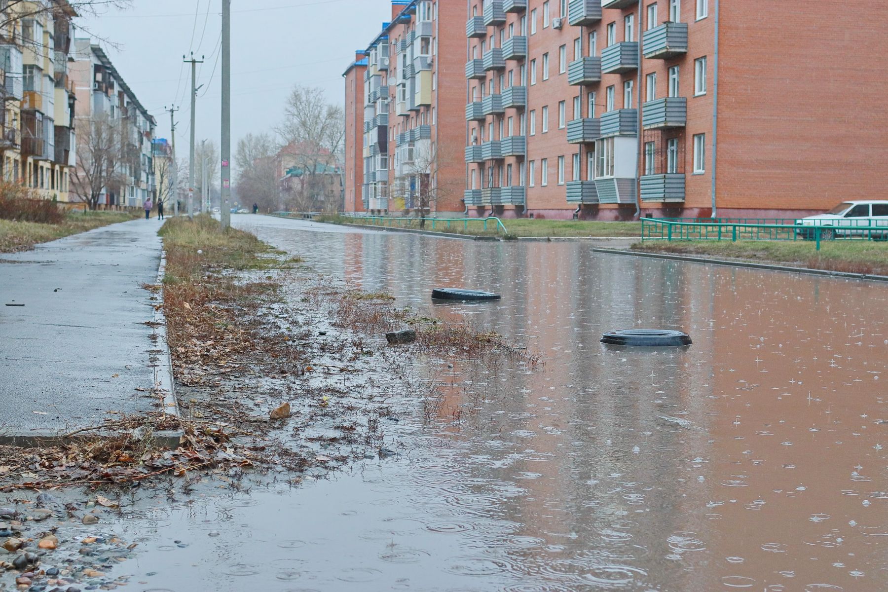 Лужи в районе Треста.