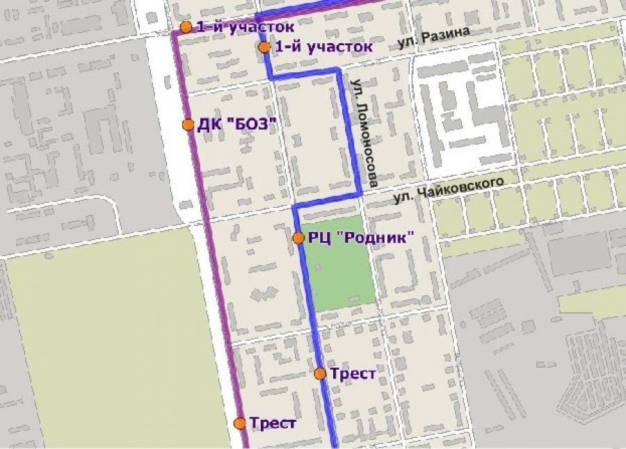 Схема движения автобусов по улице Ломоносова